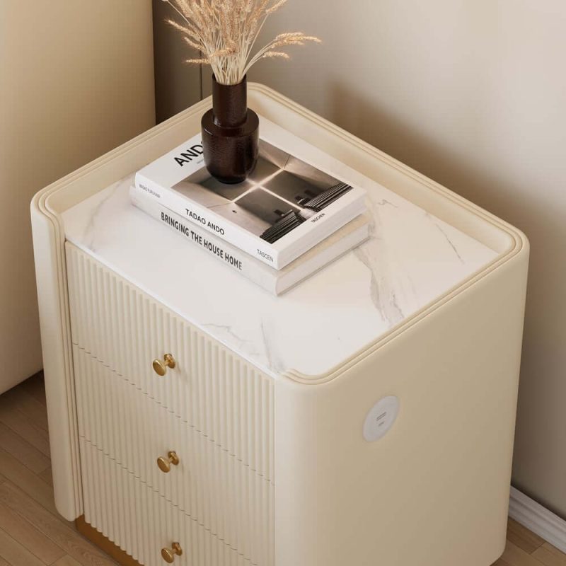 Modern 3-Drawer Nightstand with Sintered Stone Top & USB Port - Image 4